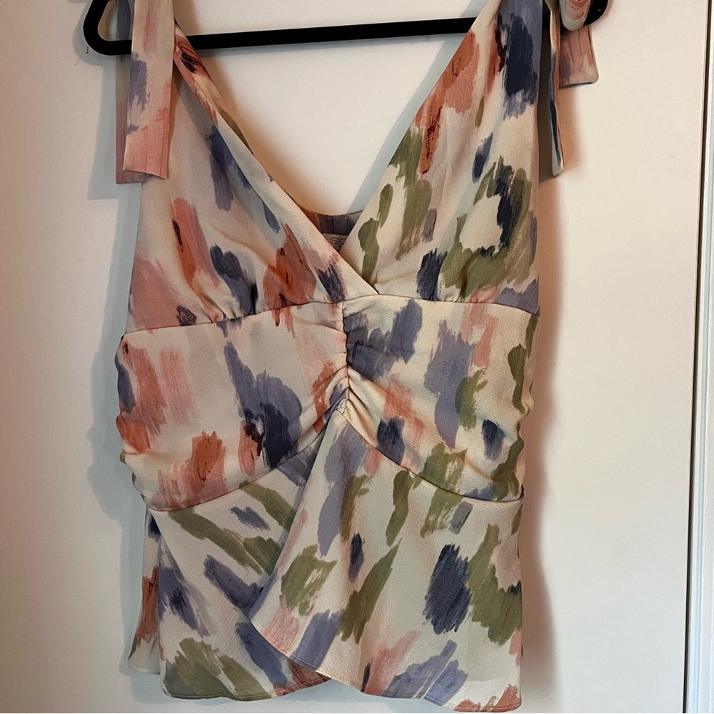 Sofia Jeans by Sophia Vergara Womens Abstract Print sleeveless tie top